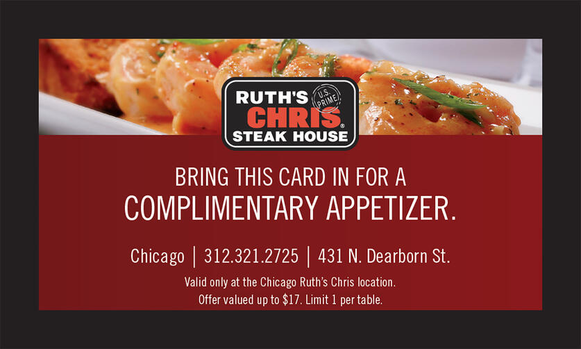 Ruth's Chris Complimentary Appetizer Card